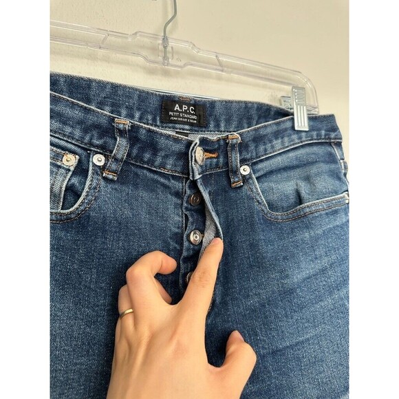 APC Petit Standard Jean Droit Etroit Button Fly Blue Tapered Leg Jeans Size 31 - Picture 3 of 8